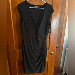 Ralph Lauren Black Draped V-Neck Midi Dress